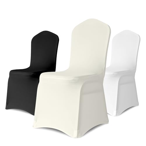 BIGTONE 100 Pieces Beige Chair Covers - Stretch Polyester Spandex Chair Slipcovers for Wedding Party Banquet Upgrade and More (Dining Chair Cover-Beige-100 Pcs)