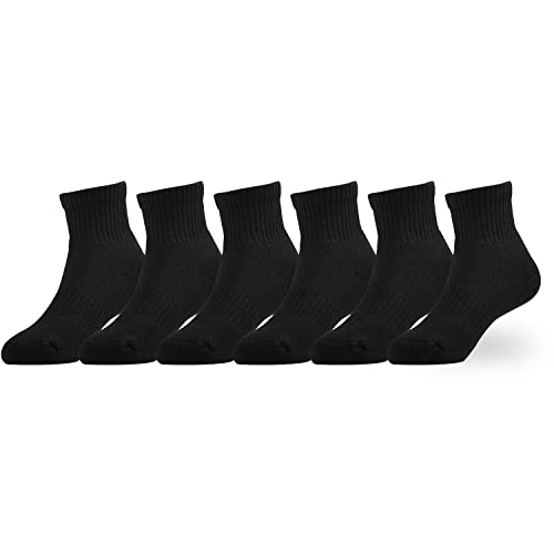 EPEIUS Kids Boys/Girls' Cushioned Socks Thick Cotton Quarter Athletic Socks Sports Running Ankle Socks 6 Pack 4-14 Years