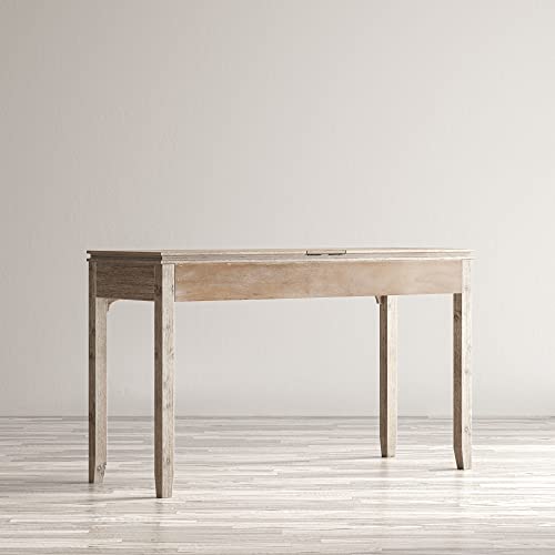 Image of Jofran Mid-Century Modern Chevron Desk with 3 Drawers and USB Charging, 48 inch Writing Desk for Home Office, Grey Wash