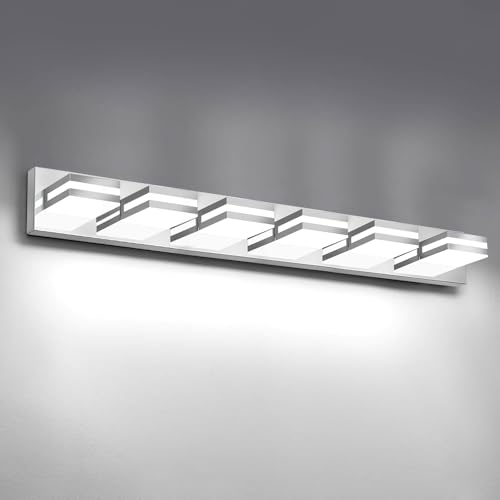 Image of IZORRO LED Modern Bathroom Lights Fixtures(6-Light,Dimmable,360Rotate),Chrome Acrylic Wall Lighting,Vanity Lights for Bathroom Over Mirror - 6000k 36In (No Assembly Required)