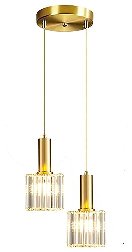 Plafonnier cristal avec hauteur réglable luminaire suspendu noir et or 2 lampes