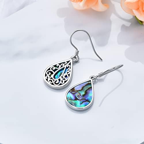 Filigree Teardrop Dangle Earrings 925 Sterling Silver Teardrop Abalone Shell Earrings Vintage Jewellery Birthday Gifts for Women