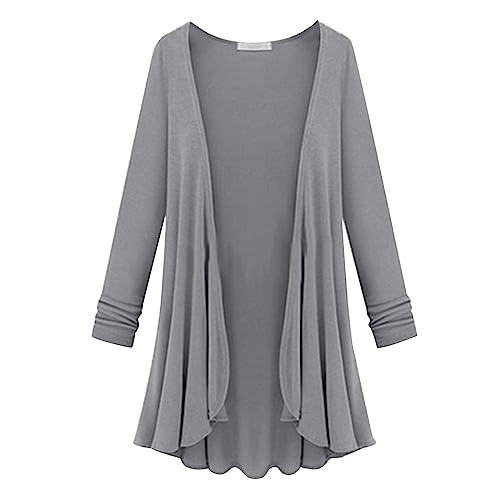 Lässige Damen-Strickjacke mit Taschen, langärmelig, gehäkelt, vorne offen, Wasserfall, mittellang, Übergröße, einfarbig, Sommer, elegant, bequem, lange Strickjacken für Damen, grau, XL Lässige Damen-Strickjacke mit Taschen, langärmelig, gehäkelt, vorne offen, Wasserfall, mittellang, Übergröße, einfarbig, Sommer, elegant, bequem, lange Strickjacken für Damen, grau, XL