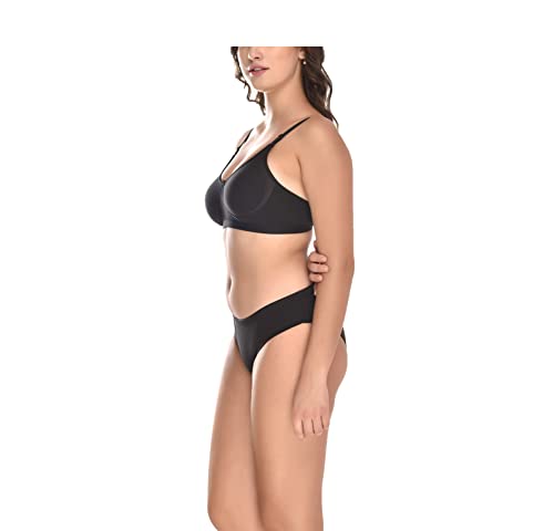 Image of Elina Women's Full Coverage Non Padded with Detachable Strap Cotton Hosiery Bra and Panty Set (Lovia Set)