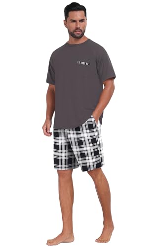 Image of Mens Pajamas Set Lightweight Summer Pjs Sleepwear Soft Comfy Short Sleeve Loungewear With Pocket (S-4X)