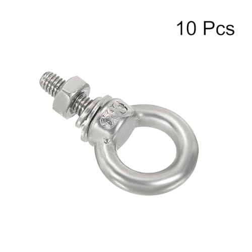 Image of uxcell M3x9 1 /8 inch x7 /20 Stainless Steel Eye Bolts Threaded Screw Eyebolt Shoulder Ring with Nuts Washers for Lifting Hanging, 10 Set