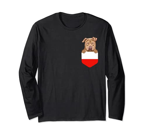 Poland Flag Usa Staffordshire Terrier Dog In Pocket Long Sleeve T-Shirt, Black