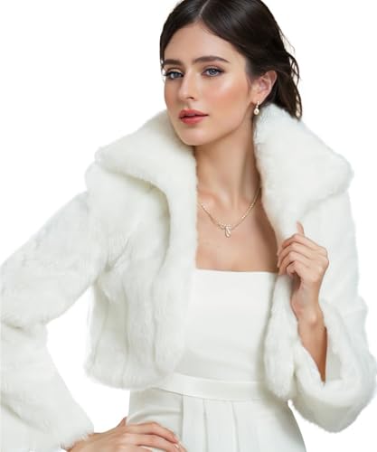 AUTTOGirl Damen Brautbolero Kunstfell jacke Hochzeit brautkleid winter pelz bolero voll Langer Armel...