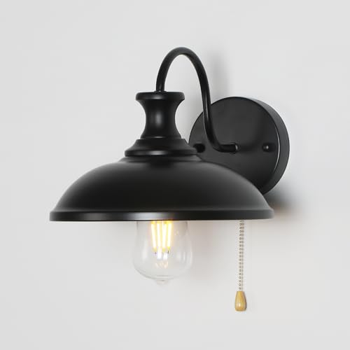 Image of Industrial Black Wall Sconce Light, Vintage 1-Light Switch Farmhouse Wall Lamp, Pull Chain Wall Sconce Lighting for Bedroom Bathroom Kitchen Hallway Living Room (Black 02)