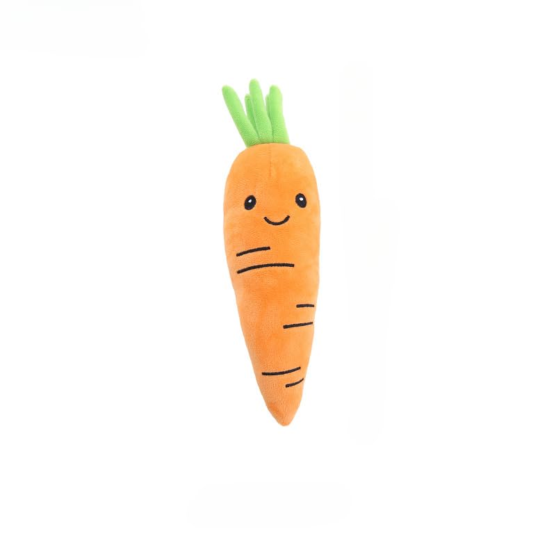 DAFORERAL Plush Dog Toy in Fruit and Vegetable Shapes – Squeaky Chew Toy with PP Cotton Filling for Interactive Play and Teeth Cleaning (carrot)