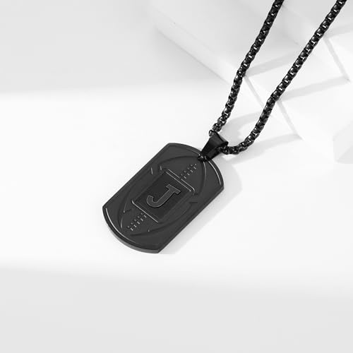 Initial A-Z Dog Tag Necklace for Men - Football Charm Pendant, Stainless Steel Chain 22+2 Inches, Personalized Sports Athletes Jewelry Gift2