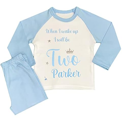 Kids Essentials Personalised Birthday Pyjamas Boy When I Wake Up I Will Be One PJ’s (Blue, 1-2 Years) Cover