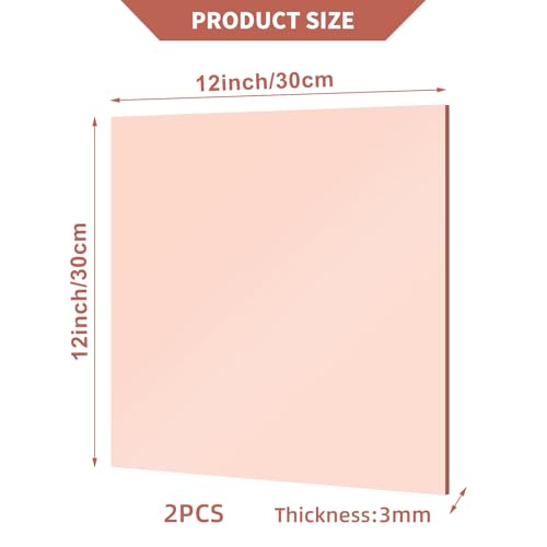 Image of 2 Pcs 12 x12 Inch Rose Acrylic Mirror Sheet, 1 /8 Inch Thick Opaque Glossy Mirror, Plexiglass Mirror Sheets with Protective Film, Rigid Mirror Sheets for Sawing, DIY, Laser Cutting and Engraving