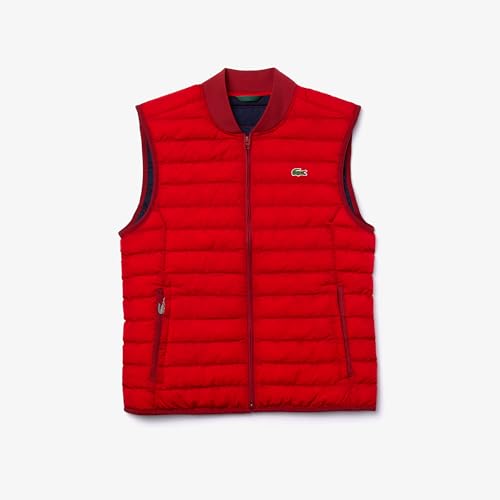 Lacoste Men's Lightweight Foldable Water-Resistant Puffer Coat, ROUGE, Large