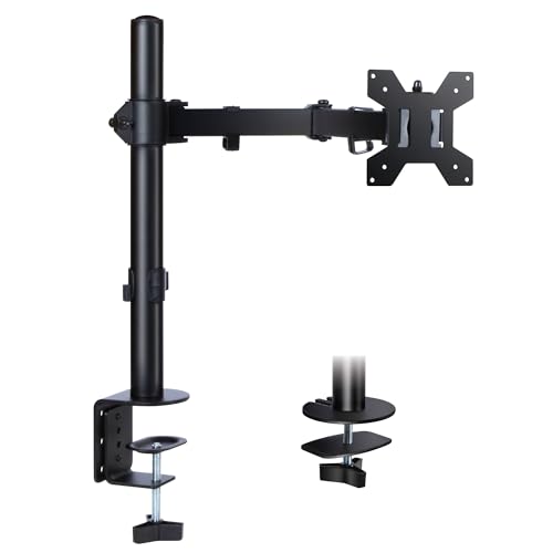Futura Single Monitor Arm Desk Mount Adjustable Stand for 13-32 Inch Screens Fits VESA 75x75 & 100x100mm Holds Up to 8kg Full Motion Tilt Swivel Rotation Ergonomic Grommet & Clamp Mount
