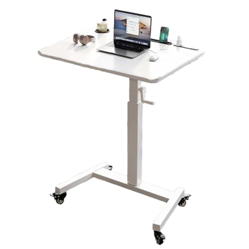 Escritorio con ruedas para laptop de altura ajustable, mesa auxiliar móvil con ruedas para oficina en casa, diseño compacto, control de altura manual