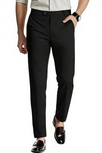 GINGTTO Black Dress Pants for Men Slim Fit Stretch Chinos for Men Fashion(Black Plain,42)