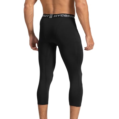HYCOPROT Men's 3/4 Compression Pants with Pockets Running Workout Athletic Tights Capri Leggings Base Layer Basketball Gym3