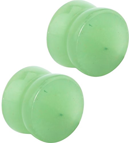 Forbidden Body Jewelry Set of 1 2 Inch Semi-Precious Jade Ear Gauges, 12mm Solid Gemstone Double Flared Saddle Plug Earrings