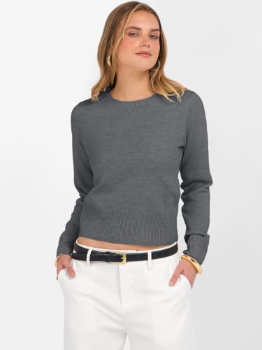 Image of ANRABESS Women's Long Sleeve Sweaters Cropped Crew Neck | Business Casual Tops,Light Weight Comfy Knit,Pullover ShortSweater,Basic Classic,Fall Fashion Winter Layer Clothes
