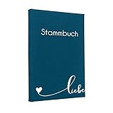 Bezugsstoff Buchbinderleinen türkis mit weißem Schriftzug