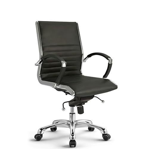 VERSEE Premium Echt-Leder Bürostuhl Montreal in Schwarz - Ergonomischer Designstuhl für Büro und Home-Office - Sitzhöhe 46-54cm - Belastbar bis 150kg