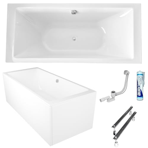 ECOLAM Badewanne Tami 200x90 cm + Schürze | moderne große Wanne für zwei Personen Duo Wanne | Acrylwanne Rechteck Top QUALITÄT I Ablaufgarnitur Füße Silikon Komplett-Set Design – Bild 4