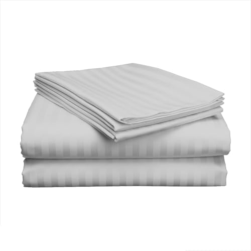 Juego de sábanas para cama   4 piezas de ropa de cama 100% algodón egipcio con 600TC de lujo suave   Sábanas y fundas de almohada de algodón lavables a máquina   Bolsillo profundo de 32 cm   Rayas