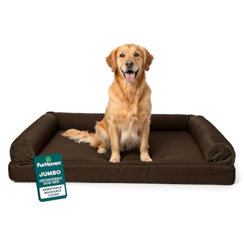 Furhaven Orthopedic Dog Bed for Large Dogs w/ Removable Bolsters & Washable Cover, For Dogs Up to...