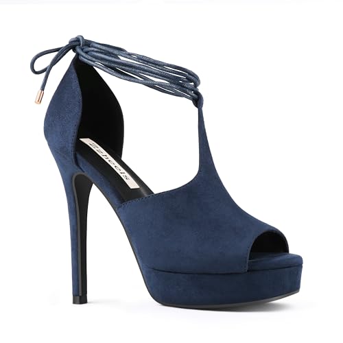 Zzheels Women's Peep Toe Heel Platform Stiletto High Heels Strappy Lace up Heels Dress Party Pumps