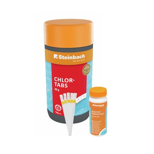 Steinbach Poolpflege Test-Set | Quicktest Streifen für pH-Wert & freies Chlor + Chlortabs 20 g | Wasseranalyse & Desinfektion in einem Set | schnelllöslich & pH-neutral | für Pools & Whirlpools