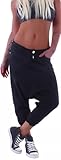  Capri 3/4 Harem Jeans Hose Baggy Boyfriend Pluderhose Blau S 36 M 38 L 40 XL 42 XXL 44 gr größe size pluder baggyhose hosen locker lässig niedrig sportlich tief gummibund sexy Hüftjeans kurz Schwarz