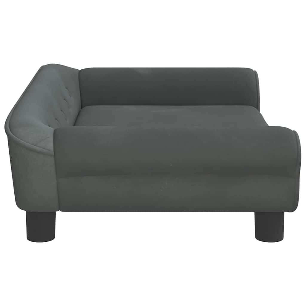 Cama para perro gris oscuro 70x48x22 cm de terciopelo con espuma gruesa, marco de madera de pino macizo y cuatro patas estables, cómodo sofá para mascotas.