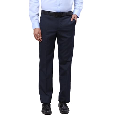 Image of Park Avenue Men Regular Fit Stripe Pattern Poly Viscose Blend Flat Front Formal Trouser
