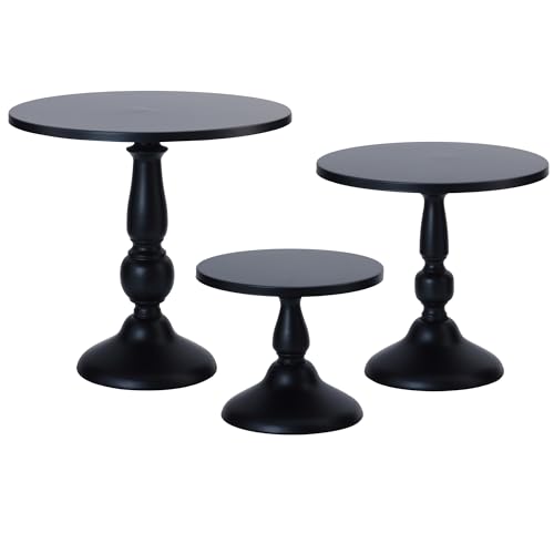Set of 3 Black Cake Stands, QENUIITEA Metal Round Cake Holder Dessert Pie Pizza Display Stand 8