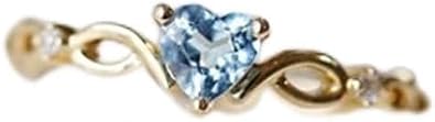 Fashion Jewelry 14k Gold Filled Sea Blue Topaz Love Heart CZ Diamond Ring Women Anniversary Engagement Wedding Gemstone Ring