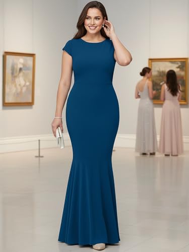 Image of KOH KOH Womens Long Cap Sleeve Fishtail Formal Evening Cocktail Maxi Dress