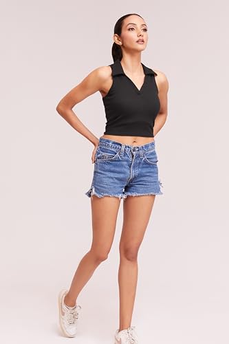Image of BERRY BIRD Stylish Sleeveless V-Neck Slim Fit Collar Ribbed Knit Tank Crop Tops for Women & Girls Beach and Gym Wear and Western Trendy Fashion