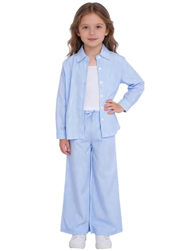 Vêtement pour 7-11 ans ensemble pantalon fille avec chemise boutonnée haut chic et moderne