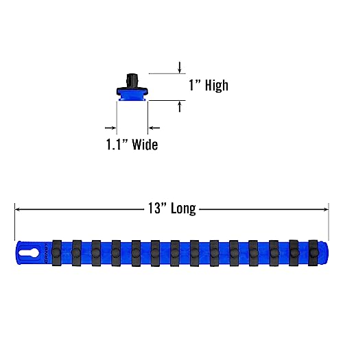 Image of Ernst Manufacturing - 8418M-Blue-3 /8 13-Inch Magnetic Socket Organizer with 14 3 /8-Inch Twist Lock Clips, Blue