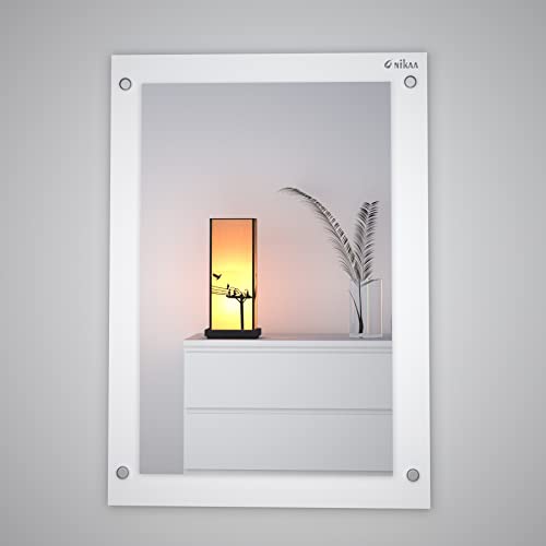 Image of Anikaa Oliva Engineered Wood Dressing Wall Mirrors /Wall Hanging Dressing Mirrors /Plain Decorative Wall Mirror /Dressing Table for Bed Room /Wall Mounted Dressing Mirror for Living Room (White)