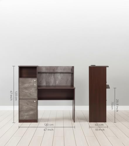 Image of Lakdi The Furniture Modern Home & Office Computer Desk with Integrated Storage Hutch - Executive Workstation, Locking Cabinet, Printer Shelf & Marble-Textured, Espresso & Grey Stone Finish - 121534338