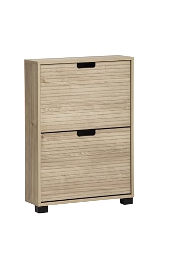 Schildmeyer Emmik 159442 Meuble à Chaussures, avec décor chêne Blanc/rayé, 59,8 x 19,5 x 85,2 cm