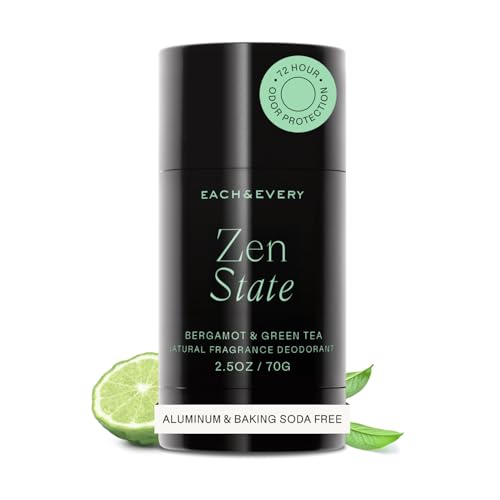 Image of Each & Every Aluminum Free Deodorant for Women & Men - Natural Fragrance 72-Hr Odor Protection, Non-Toxic Deodorant for Sensitive Skin, EWG Verified, Baking Soda Free - Bergamot & Green Tea, 2.5oz