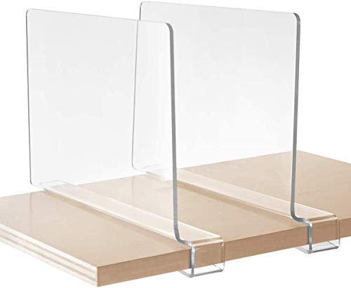 2 PCS Clear Shelf Separators, Acrylic Shelf Dividers for Closets,Wood Shelf Dividers,Perfect for Clothes Organizer and Bedroom Kitchen Cabinets Shelf Storage and Organization (2)