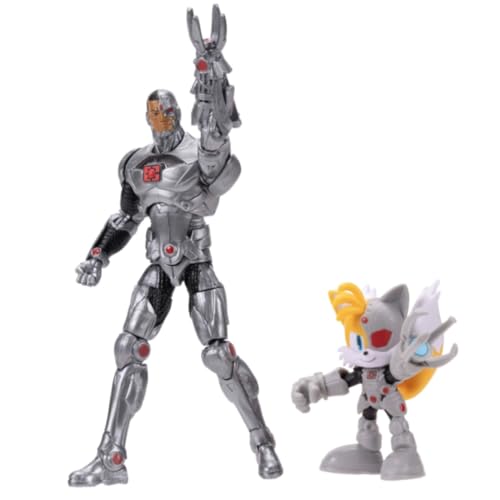 Zestaw figurek akcji DC x Sonic Tails i Cyborg, oficjalna licencja Jakks Pacific, zawiera klasyczne figurki akcji o wymiarach 2,5" i 5", przegubowa konstrukcja, kolekcjonerskie przedmioty Sonic x DC