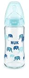 NUK ヌーク プレミアムチョイス ほ乳びん ゾウ ブルー 240ml 0ヶ月から 適温目盛付き ガラス製 FDNK10745143B