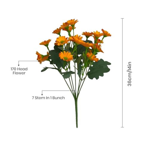 Image of Art Street Artificial Orange Flowers Bunch |Daisy Flowers for Home | Living Room, Decor |Christmas Day, New Year, 7 Head 21 Flowers| Pack of 2|Size 13 INCH, (Without Vase)