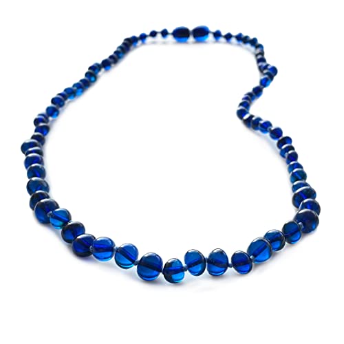 Amber Necklace for Women - HandMade Baltic Jewelry for Adult - 18 inch - 100% Genuine (Blue)
