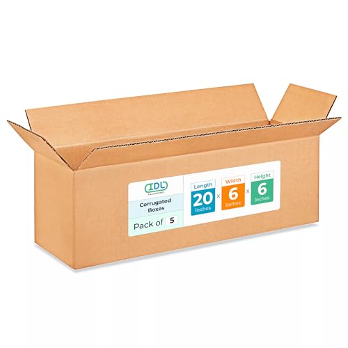 Long Shipping &amp; Moving Boxes 20 x 6 x 6 inches (5-Pack) - Extra Strength 200 lb vs Regular - Corrugated Shipping Boxes for USPS/UPS/FEDEX - Heavy-Duty Cardboard Box by IDL Packaging